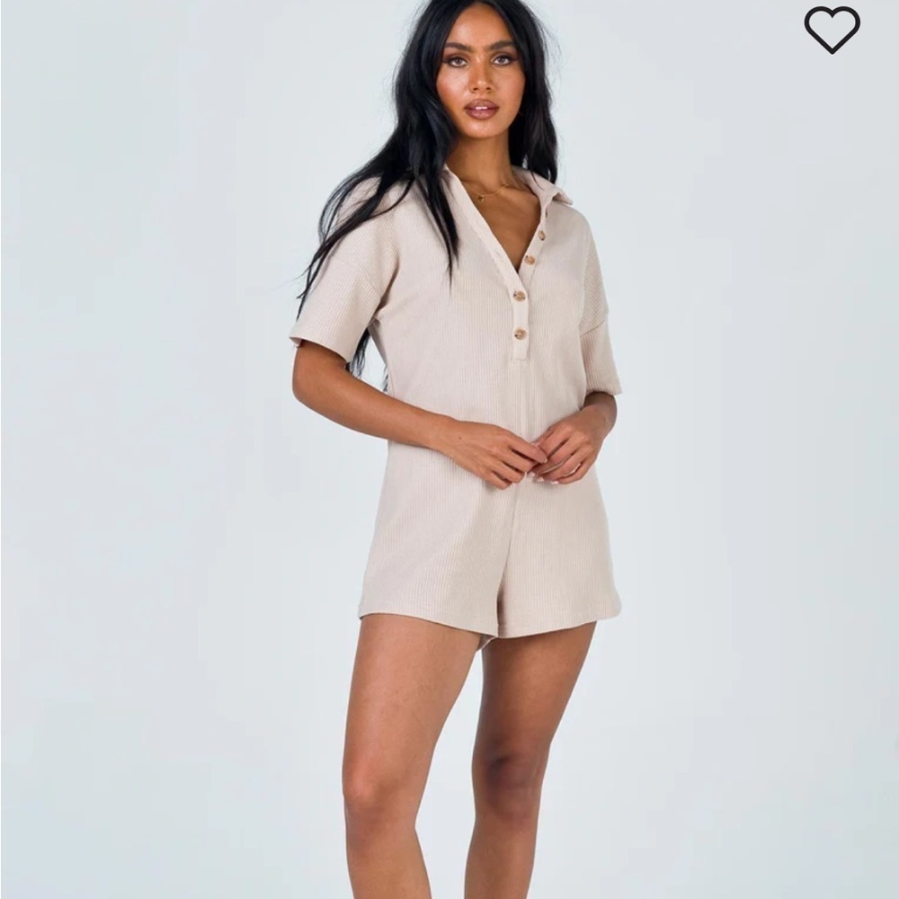 Princess Polly Beige Kegan Romper Henley Waffle Knit Size 2